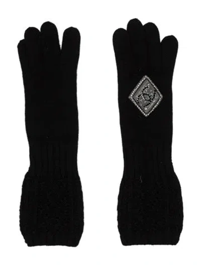 Pre-owned Chanel Cashmere Knit Cc Gloves In Black