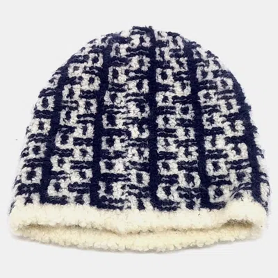 Pre-owned Chanel Cashmere Navy Blue & White Beanie