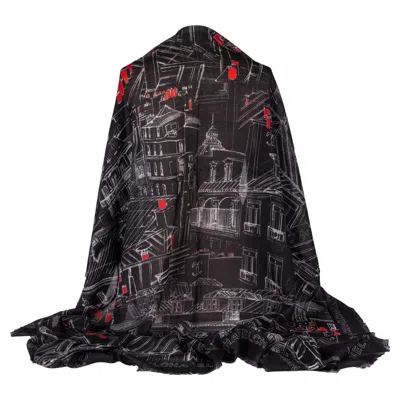 Pre-owned Chanel Cashmere Shawl City Print Black