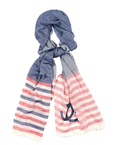 Pre-owned Chanel Cashmere Silk Cotton Cc Stripe Fringe Scarf (authentic Pre-loved)