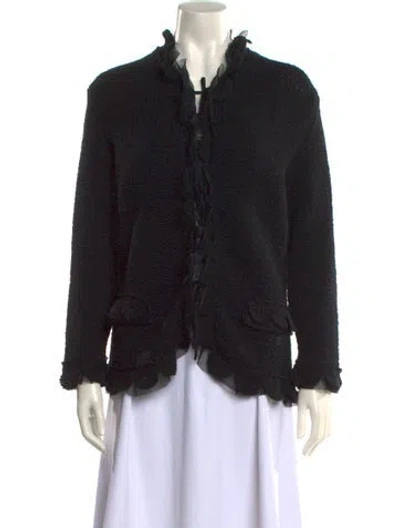 Pre-owned Chanel Cashmere Tie Neck Sweater In Black