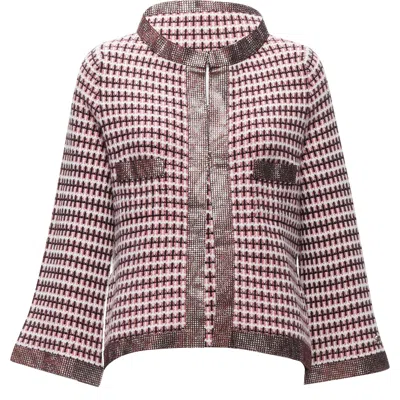 Pre-owned Chanel Cashmere Tweed Crystal Trim Swing Cardigan Jacket In Pink