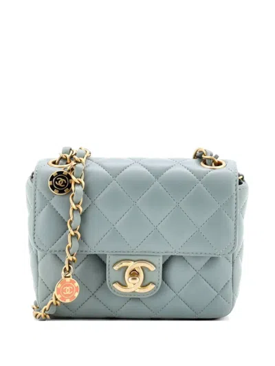 Pre-owned Chanel Casino Royale Charms Square Flap Bag Quilted Lambskin With Enamel Mini Shoulder Bag In Blue