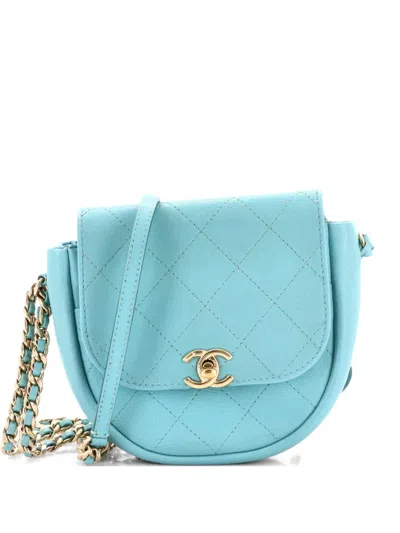 Pre-owned Chanel Casual Trip Messenger Bag Quilted Lambskin Mini Crossbody Bag In Blue