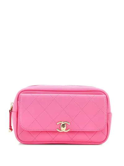Pre-owned Chanel Casual Trip Waist Bag Quilted Goatskin Belt Bag In Pink