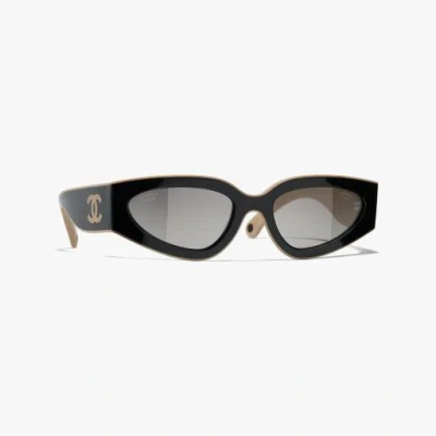 Chanel Cat Eye Sunglasses In Black & Beige 