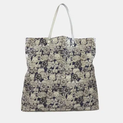 Pre-owned Chanel Cat Motif Tote Bag Nylon In Gray