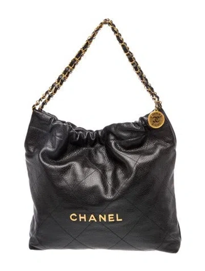 Pre-owned Chanel Caviar 22 Hobo In Black