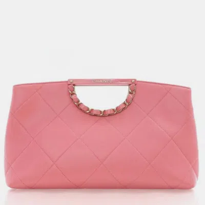 Pre-owned Chanel Caviar A Real Catch Clutch In Pink