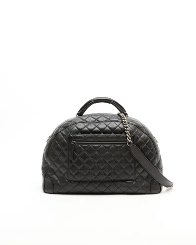 Pre-owned Chanel Caviar Airlines Round Trip Bowling Weekend Bag In Black