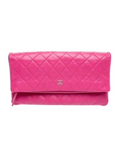 Pre-owned Chanel Caviar Beauty Cc Clutch In Pink