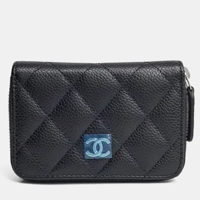 Pre-owned Chanel Caviar Black Card Holder Ap0216