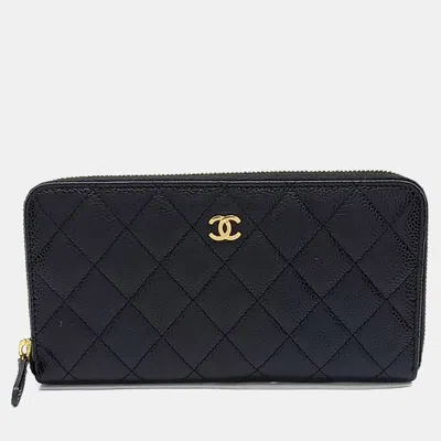 Pre-owned Chanel Caviar Black Long Wallet
