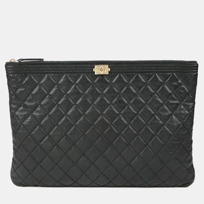 Pre-owned Chanel Caviar Boy Large Black Leather Clutch