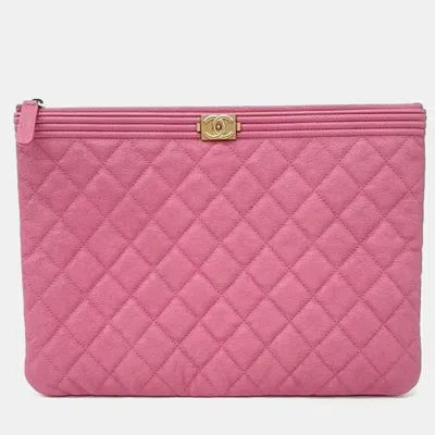 Pre-owned Chanel Caviar Boy New Medium Clutch In Pink