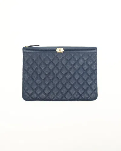Pre-owned Chanel Caviar Boy Pouch In Blue