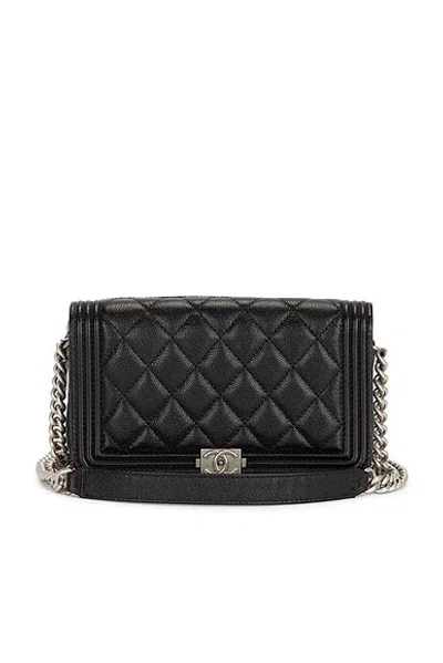 Pre-owned Chanel Caviar Boy Wallet On Chain In Black