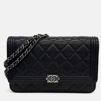 Pre-owned Chanel Caviar Boy Woc Mini Crossbody Bag In Black