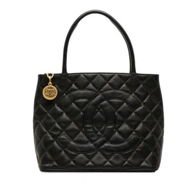 Pre-owned Chanel Caviar Calfskin Medallion Tote In Black