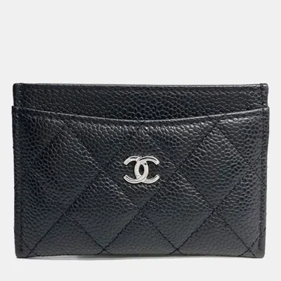 Pre-owned Chanel Caviar Card Holder Ap0213 In Black