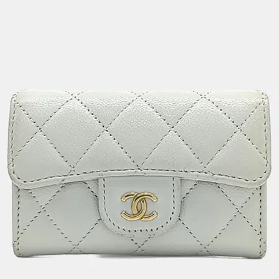Pre-owned Chanel Caviar Card Holder Ap0214 In Grey