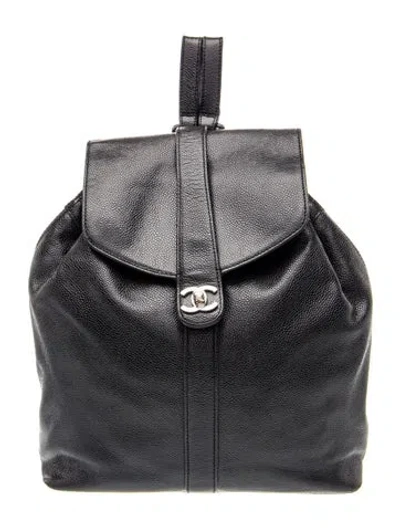 Pre-owned Chanel Caviar Cc Backpack In Black