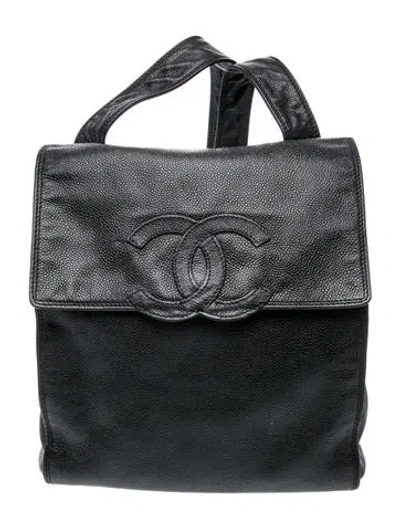 Pre-owned Chanel Caviar Cc Backpack In Black