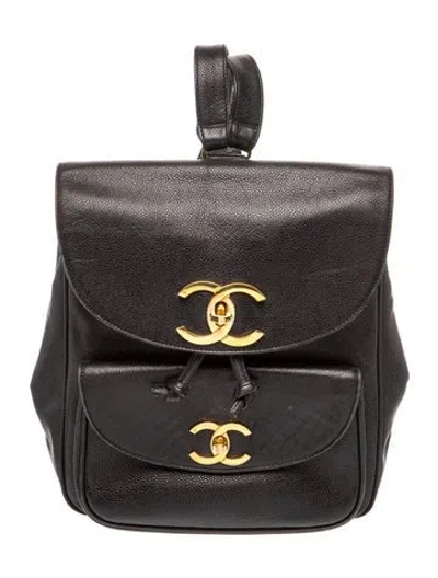 Pre-owned Chanel Caviar Cc Backpack In Black
