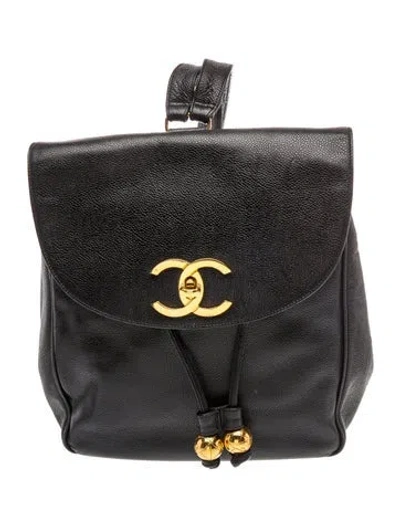 Pre-owned Chanel Caviar Cc Flap Backpack In Black
