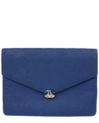 Chanel Caviar Cc Logo Flap Clutch (authentic Pre-loved)