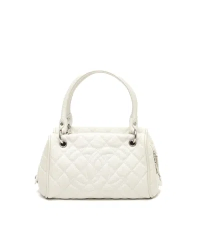 Pre-owned Chanel Caviar Cc Timeless Bowler Bag In White