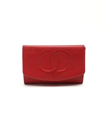 Pre-owned Chanel Caviar Cc Timeless Wallet In Red