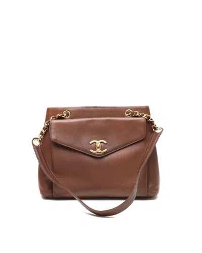 Chanel Caviar Cc Tote Bag In Brown