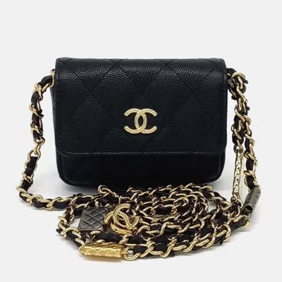 Pre-owned Chanel Caviar Chain Belt Bag In Black