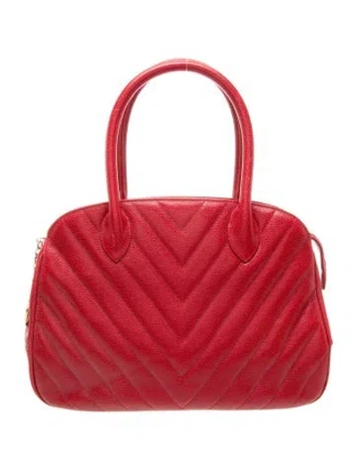 Pre-owned Chanel Caviar Chevron Tote In Red