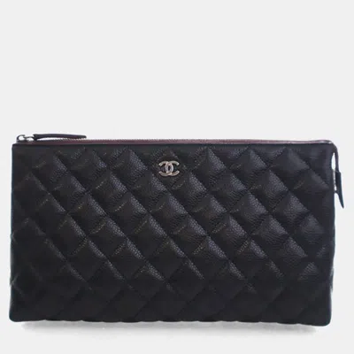 Pre-owned Chanel Caviar Classic Zipped Pouch In Black