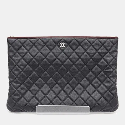 Pre-owned Chanel Caviar Clutch Large In Black
