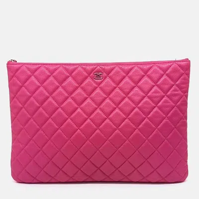Pre-owned Chanel Caviar Clutch Large In Pink