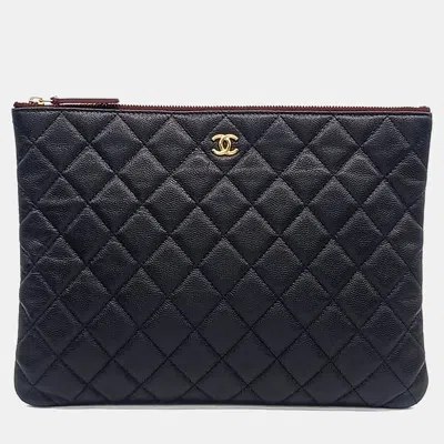 Pre-owned Chanel Caviar Clutch New Medium In Black