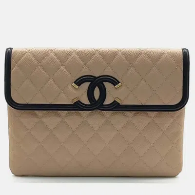 Pre-owned Chanel Caviar Cosmetic Flap Clutch Bag In Black