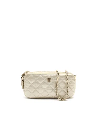 Pre-owned Chanel Caviar Double Zip Wallet On Chain Bag In Gold