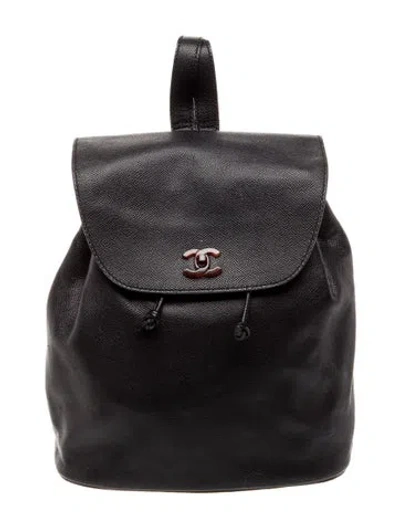 Pre-owned Chanel Caviar Drawstring Backpack In Black