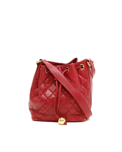Chanel Caviar Drawstring Bucket Bag In Red
