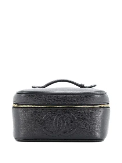 Pre-owned Chanel Caviar Embossed Cosmetic Case Pouch In Black