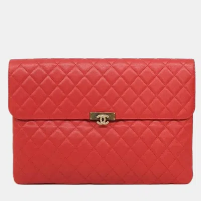 Pre-owned Chanel Caviar Flap Clutch In Red