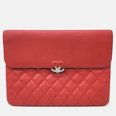 Pre-owned Chanel Caviar Flap New Medium Clutch In Red