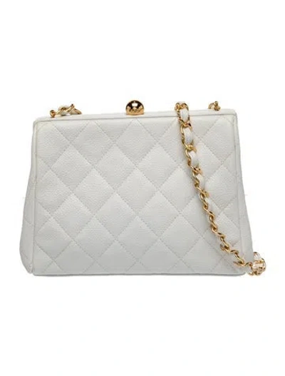 Pre-owned Chanel Caviar Frame Shoulder Bag In White