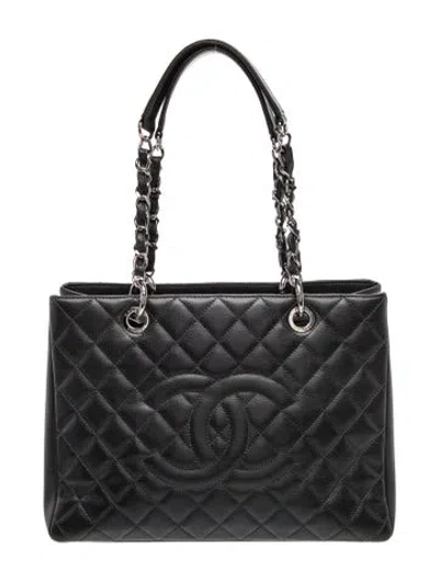 Pre-owned Chanel Caviar Grand Shopping Tote In Gray