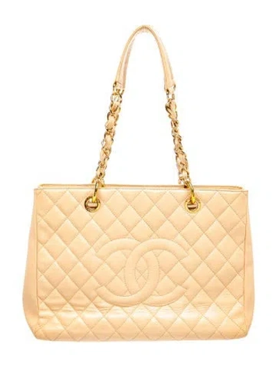 Pre-owned Chanel Caviar Grand Shopping Tote In Neutral