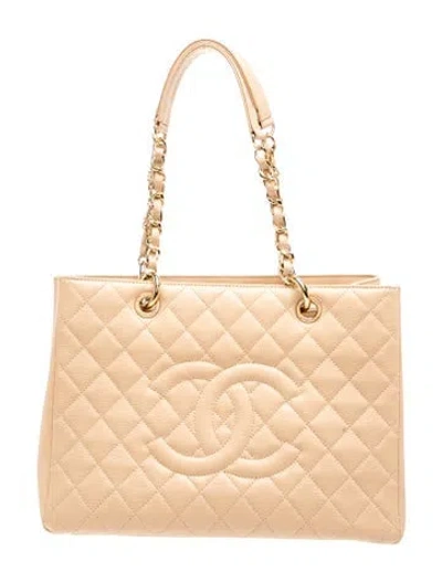 Pre-owned Chanel Caviar Grand Shopping Tote In Neutral